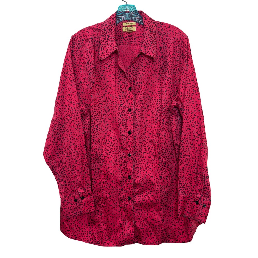Animal Print Button Down Womens 18W Red Leopard Non-Iron Cotton Mob Wife Siren